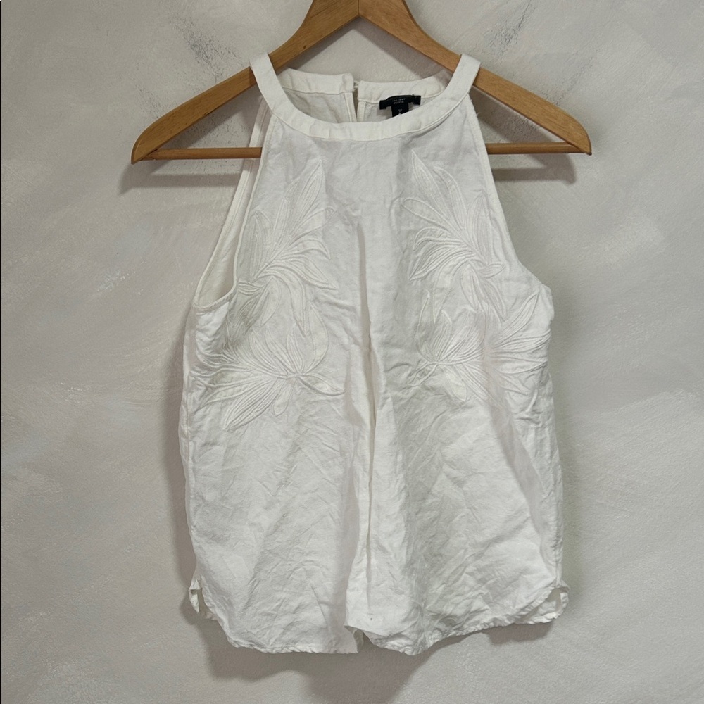 Ann Taylor white linen halter top embroidered size small petite
